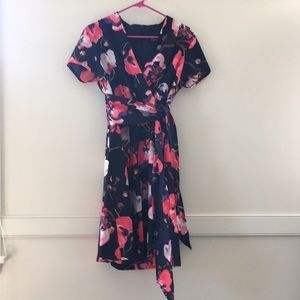 Navy/Floral Faux wrap dress